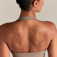 Essential Twist Front Halter Bra | Taupe Grey