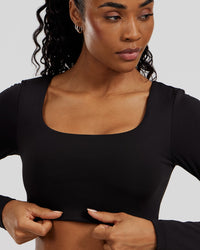 Essential Long Sleeve Built-In Bra Top | Black