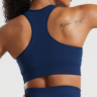 Power Seamless High Neck Bra | Sapphire Blue
