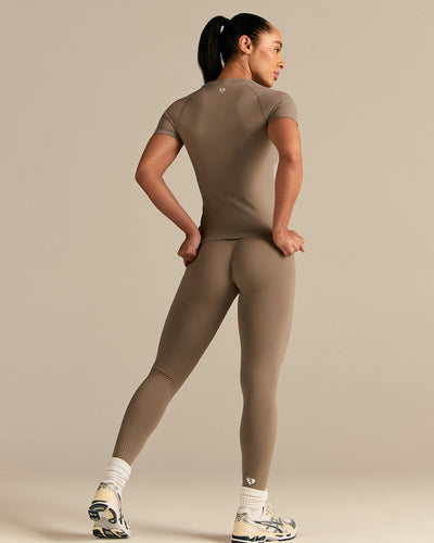 Power Seamless Short Sleeve Top | Taupe Grey