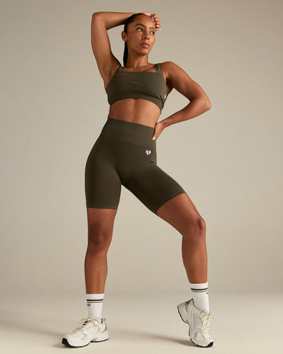 Power Seamless Open Back Mini Bra | Dark Olive