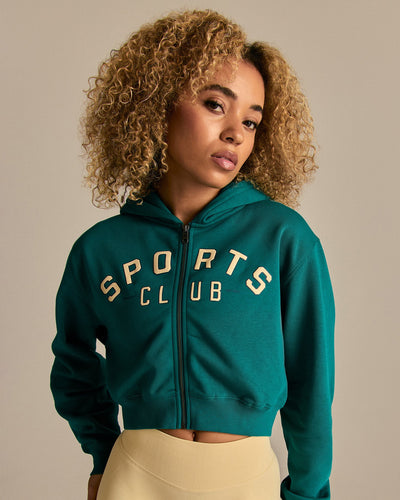 Comfort Cropped Sports Club Hoodie | Eden Green