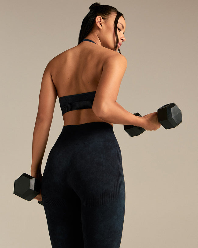 Power Seamless Halter Neck Bra | Washed Black