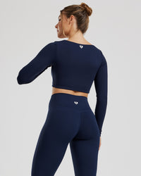 Essential Long Sleeve Built-In Bra Top | Sapphire Blue