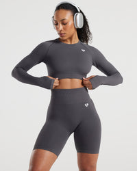 Power Seamless Long Sleeve Crop Top | Graphite