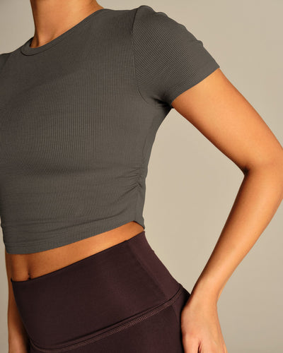 Comfort Ribbed Cropped T-Shirt | Slate Grey (6/6)