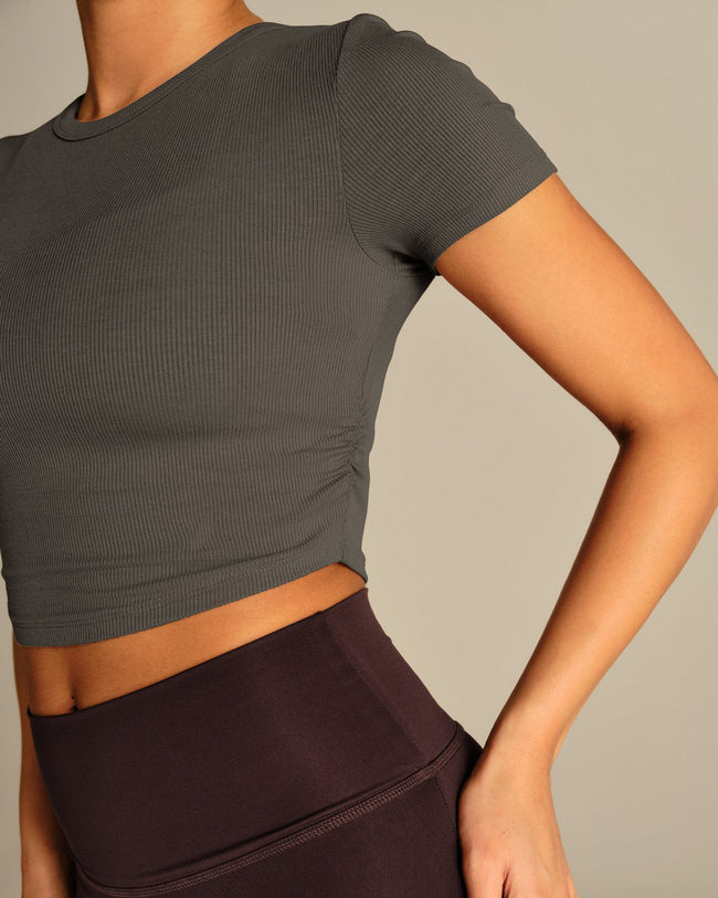 Comfort Ribbed Cropped T-Shirt | Slate Grey (6/6)