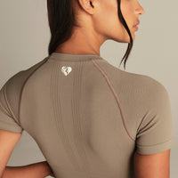 Power Seamless Short Sleeve Crop Top | Taupe Grey