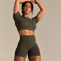 Power Short Sleeve Crop Top | Dark Olive (6/8)