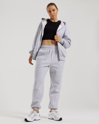 トップス broader BASIC SWEAT ZIP HOODIE OVY KAJA Relaxed-Fit Full-Zip Hoodie - Heather Grey | October's Very Own
