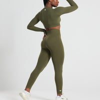 Power Seamless Long Sleeve Crop Top | Khaki