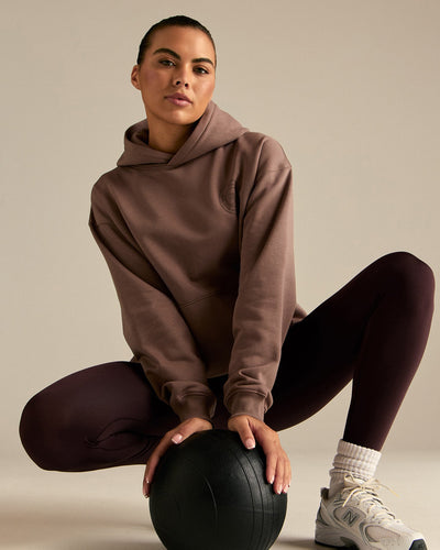 Comfort Oversized Health Club Graphic Hoodie | Mocha
