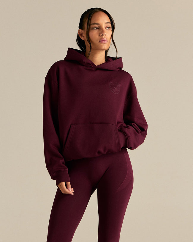 Comfort Oversized Health Club Graphic Hoodie | Merlot