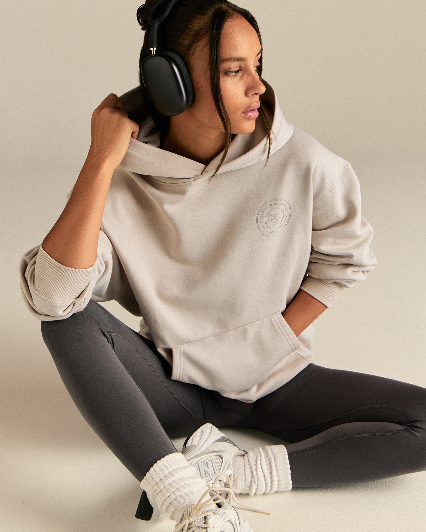 Comfort Oversized Health Club Graphic Hoodie | Stone