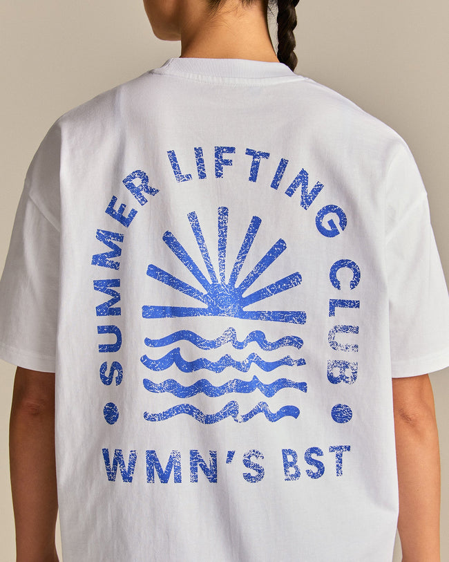 Comfort Summer Lifting Club Oversized T-Shirt | White/Luminous Blue