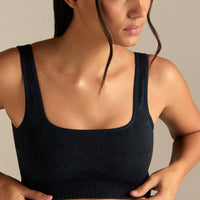 Power Seamless Open Back Mini Bra | Washed Black
