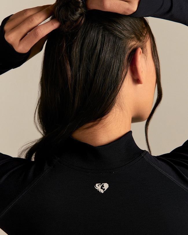 Power Seamless Mock Neck Long Sleeve Top | Black