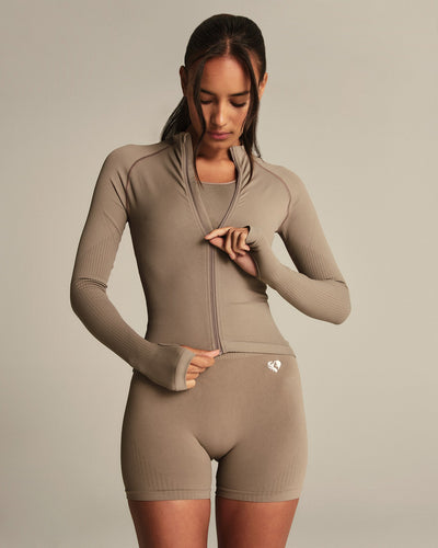 Power Seamless Long Sleeve Full Zip Jacket | Taupe Grey