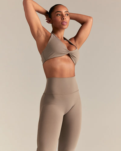 Essential Twist Front Halter Bra | Taupe Grey