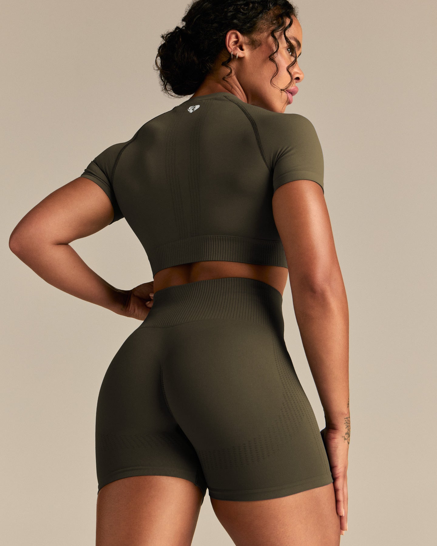 Power Short Sleeve Crop Top | Dark Olive (7/8)