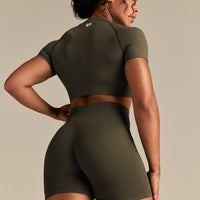 Power Short Sleeve Crop Top | Dark Olive (7/8)