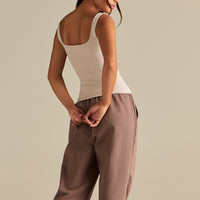 Smooth Contour Midi Square Neck Tank | Stone