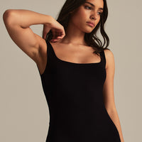 Smooth Contour Midi Square Neck Tank | Black