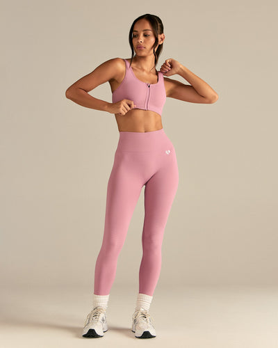 Power Seamless Zip Front Bra | Blush Pink