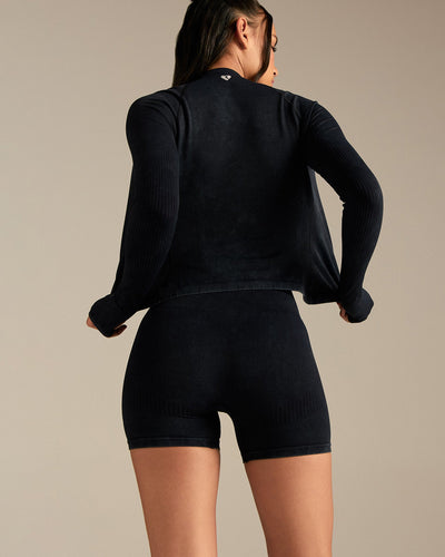 Power Seamless Long Sleeve Full Zip Jacket | Washed Black