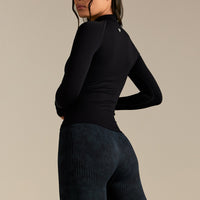 Power Seamless Mock Neck Long Sleeve Top | Black
