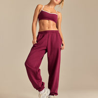 Comfort Mid Waist Cuffed Hem Joggers | Deep Berry (3/6)