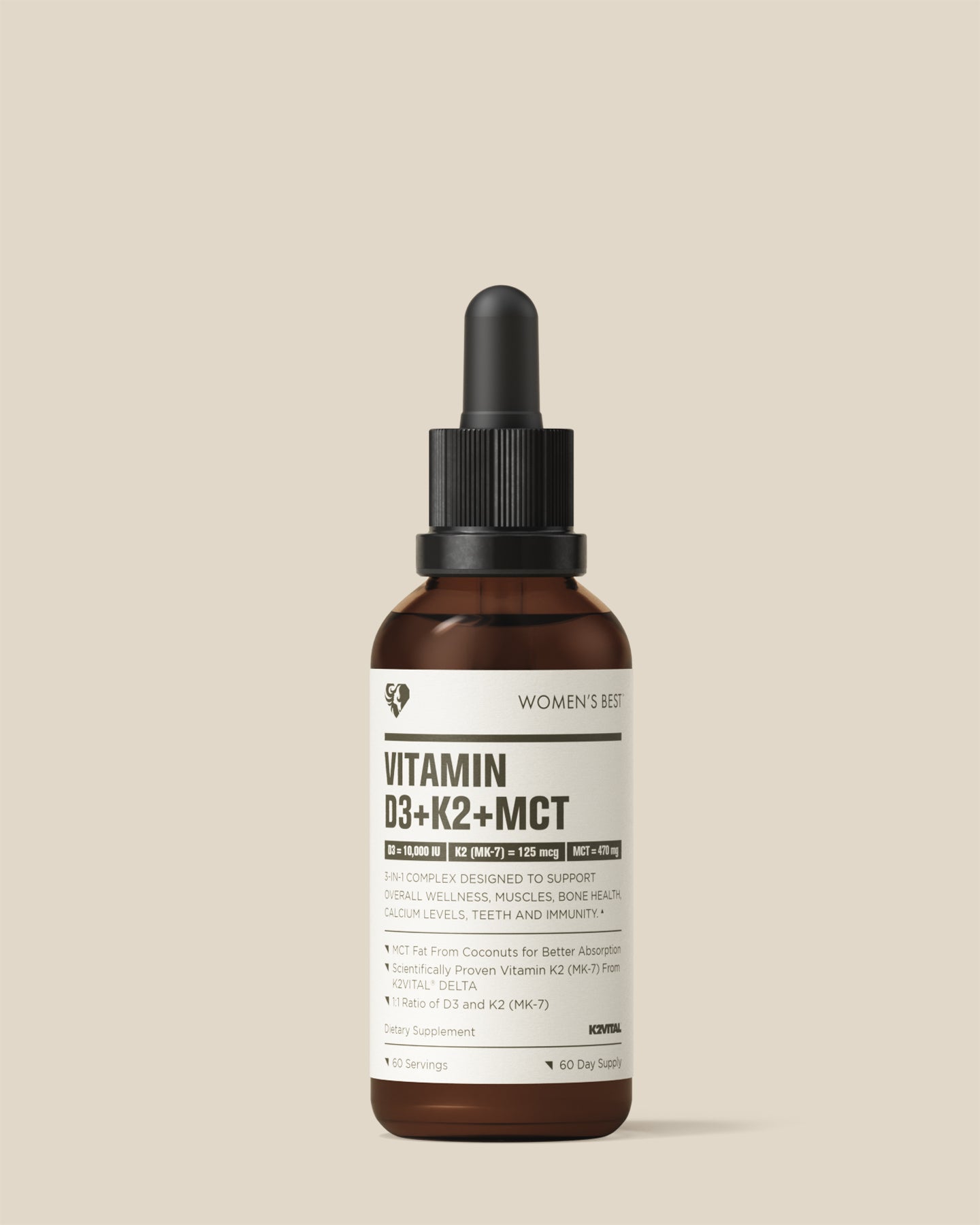 Vitamin D3 + K2 + MCT Liquid Drops (10,000IU)