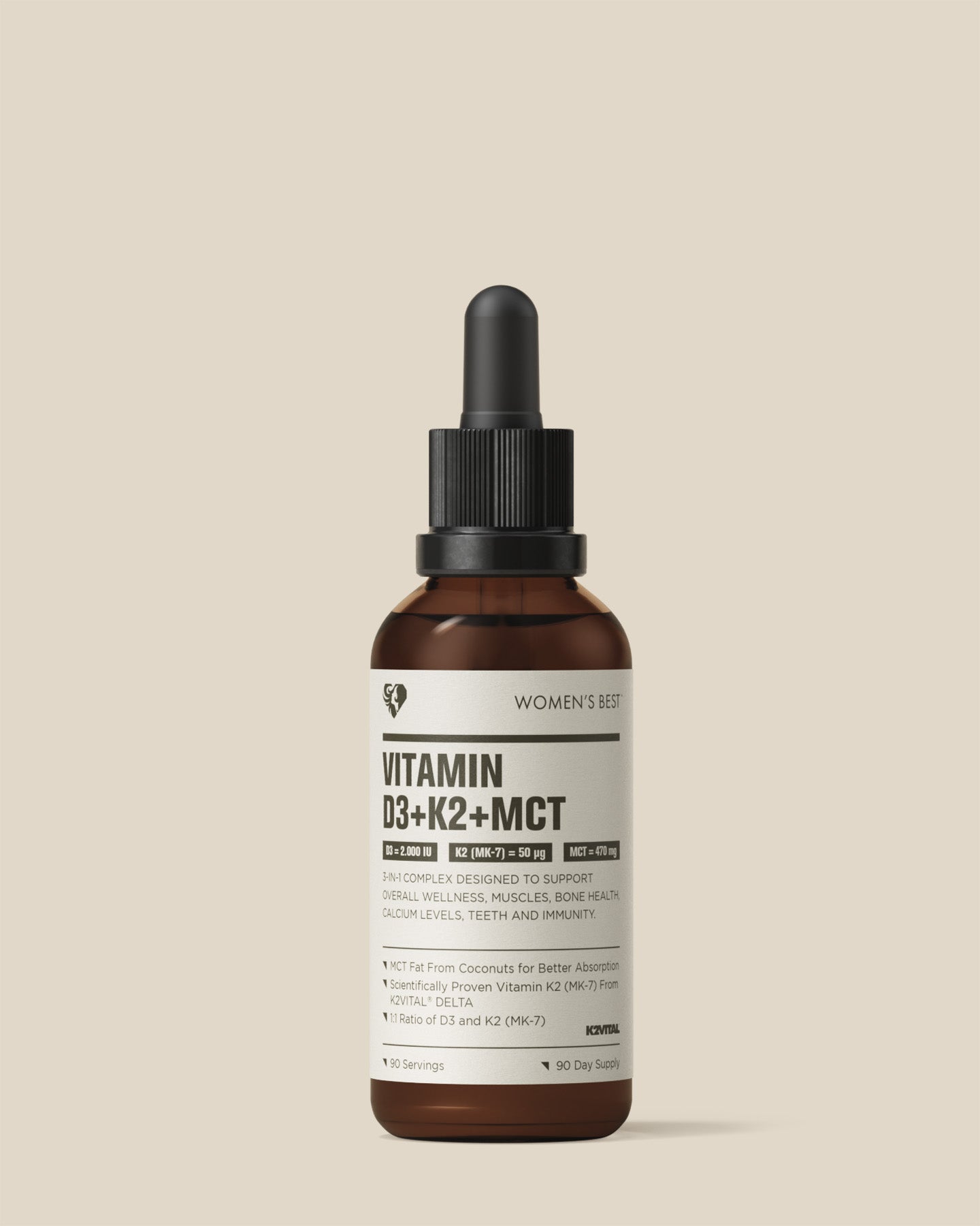 Vitamin D3 + K2 + MCT Liquid Drops (2,000IU)