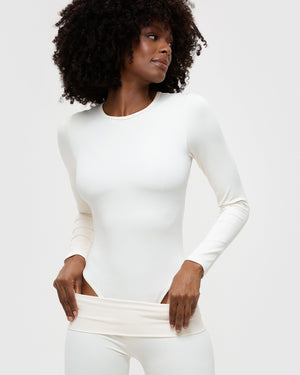 Essential Long Sleeve Bodysuit Off White Women's Best, 58% OFF