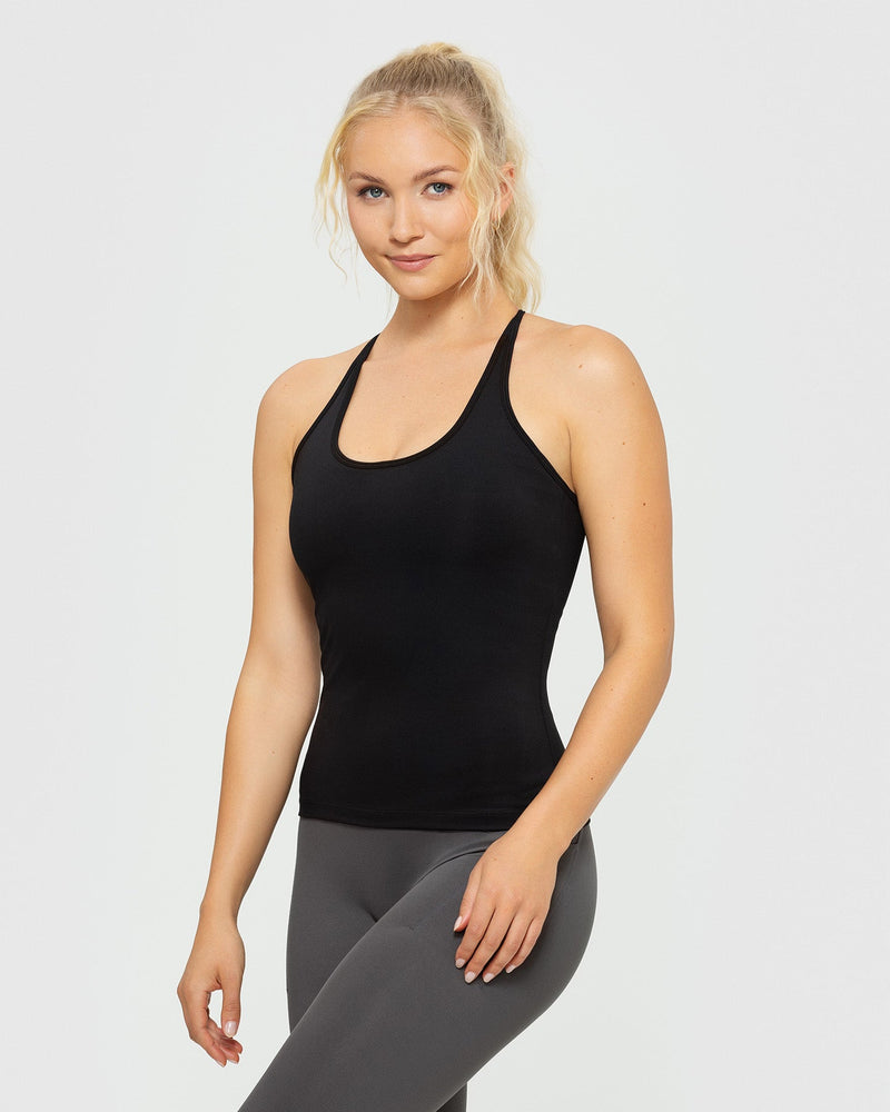 Fitted Tank w/ Built-In Bra - Black Solid