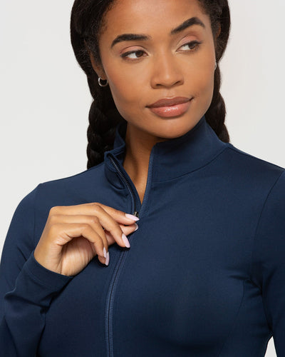 Navy blue zip up hotsell sweater women's