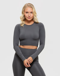 Essential Long Sleeve Crop Top | Graphite