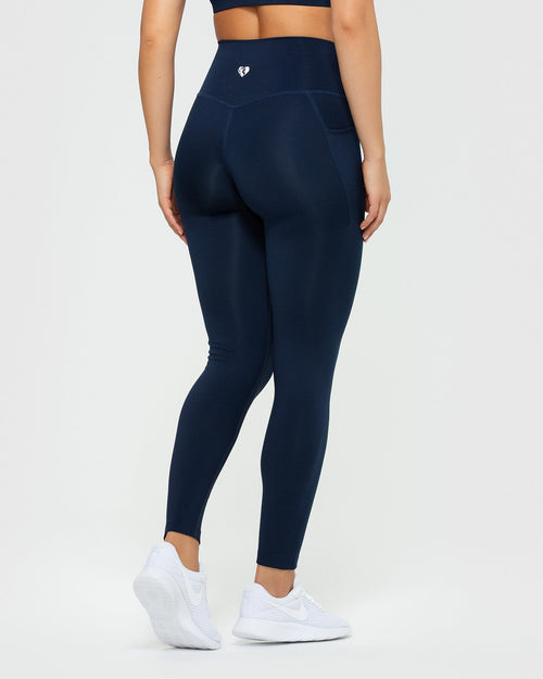 POP Fit Womens Navy Blue Floral Design Full Length Leggings w/Pockets- Sz  Medium
