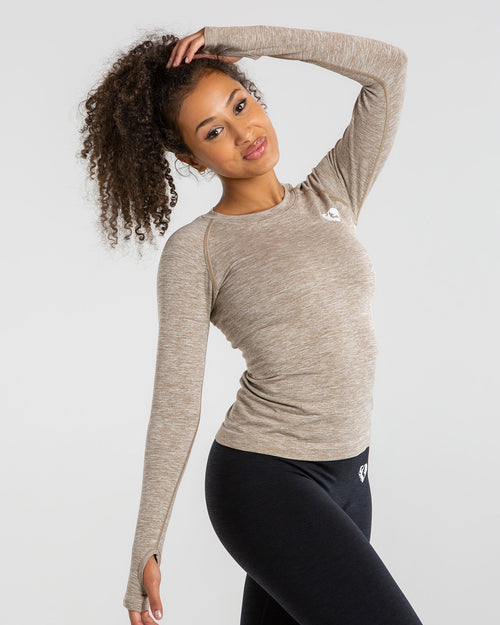 Move Seamless Long Sleeve Crop Top - Stone Grey Solid