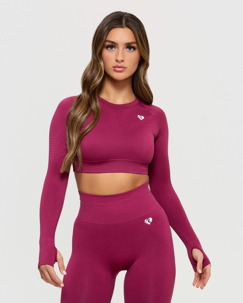 South Beach seamless zip front long sleeve crop top in oatmeal